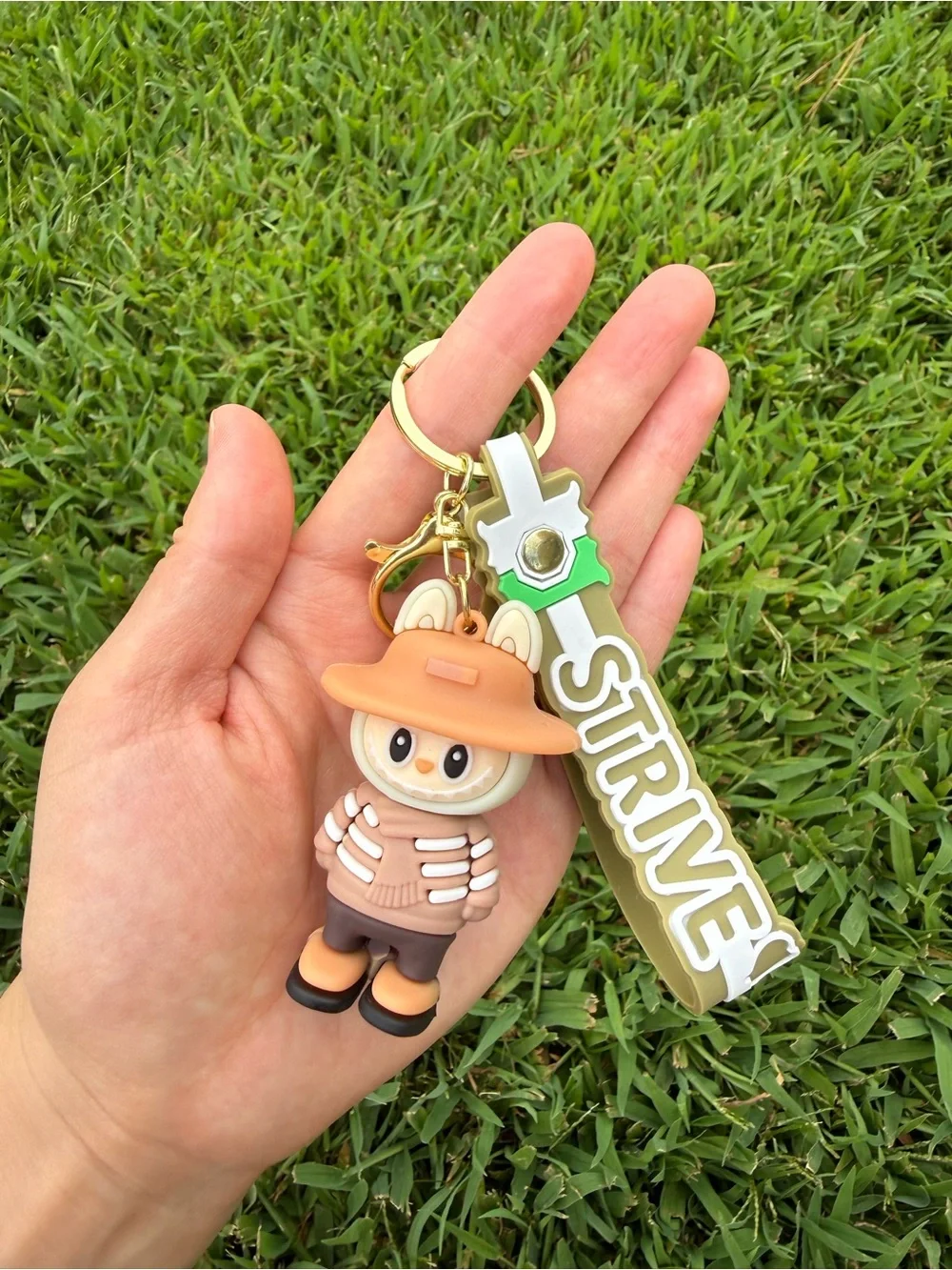 Cute Labubu Rabbit Keychain with Blue Strap - STRIVE-Silicone Cartoon Pet Charm